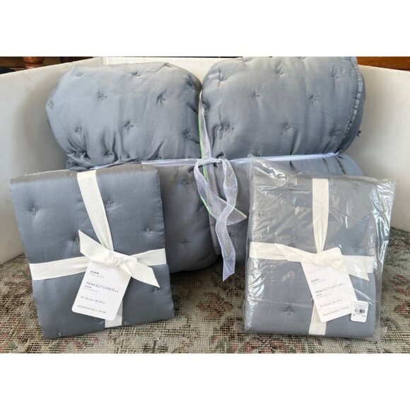 New Pottery Barn Tencel Lyocell QUEEN Comforter Quilt Riviera Blue & 2 Euro Sham - Picture 1 of 4